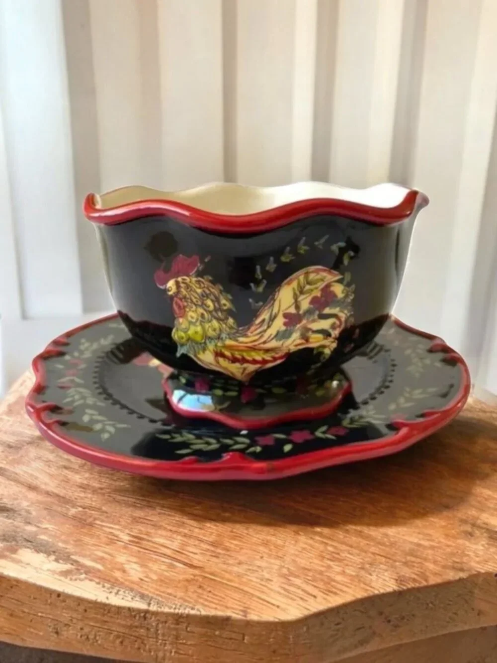 April Cornell Ceramic French Country Rooster Set of 2 Bowl & Plate's